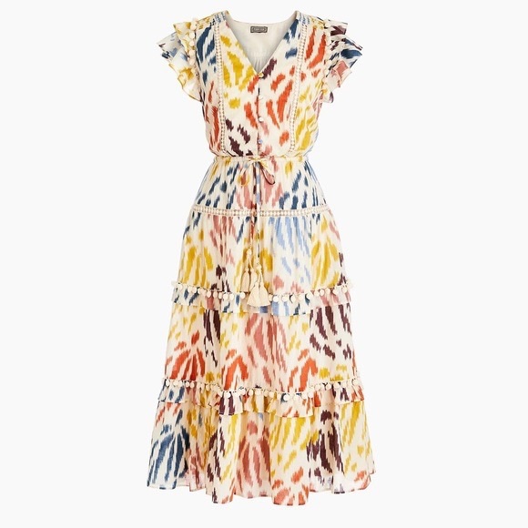 J Crew x Point Sur Ikat Multicolor Pom Pom Dress - Limited Edition - Picture 1 of 9